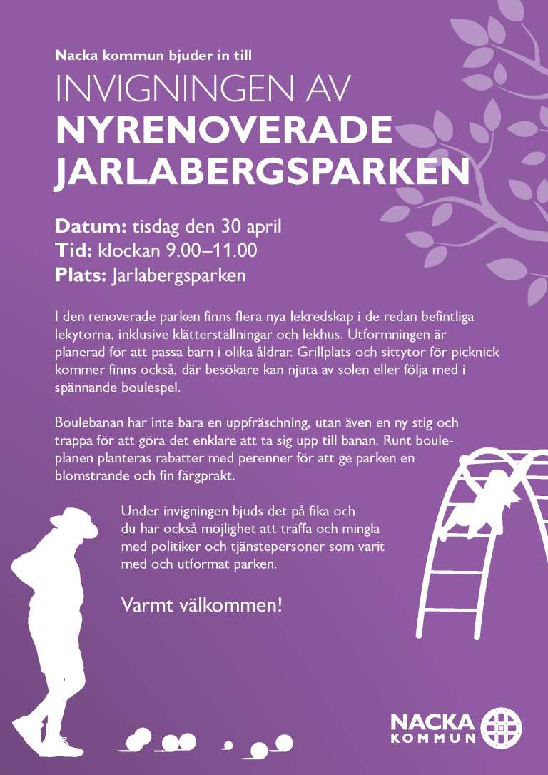 Invigning av Jarlabergsparken den 30 april kl. 09.00-11.00